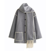 Autumn Women Solid Color Scarf Decoration Stitching Woolen Coat for Women
