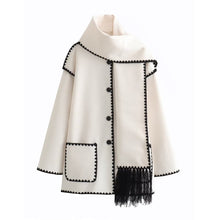 Autumn Women Solid Color Scarf Decoration Stitching Woolen Coat for Women