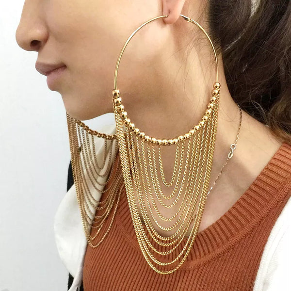 MANILAI Fashion Circular Metal Long Tassel Earrings For Women Indian Jewelry Chain Dangle Earrings Gold Color Ball Pendientes