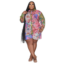 Plus Size Spring Printing Collared Tropical Shirt Shorts Casual Ladies