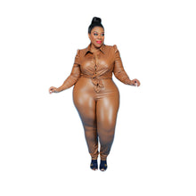 Plus Size Solid Color Leather Sexy Women Two-Piece Suit