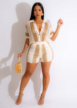 Women Clothing Sexy Women Hollow Out Cutout Out See Through Collared Knitted Shorts Suit