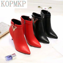 HOT Sale Autumn Stiletto Thin High Heels Zipper Style Sexy Womens Boots Bota Feminina Pointed Toe Faux Leather Red Ankle Boot