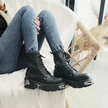 6CM Punk Style Platform Women Ankle Boots 2023 Women's Motorcycle Boot Fashion Ladies Chunky Shoes Metal Decor Black Gothic 42