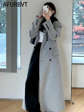 Wool Coat for Women 2023 Fashion Elegant Women Coat Office Lady Turn Down Collar Double Breasted Loose Long Coat Women Jacket