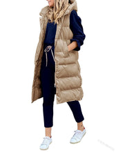 Solid Color Hooded Casual Fashion Single-Breasted Long Cotton Jacket Vest Sleeveless Coat