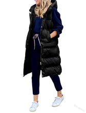 Solid Color Hooded Casual Fashion Single-Breasted Long Cotton Jacket Vest Sleeveless Coat
