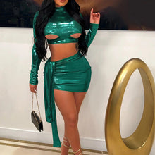 Women Clothing Autumn Winter Nightclub Sexy Bright Reflective Hollow Out Cutout round Neck Long Sleeve Narrow Skirt Outfit