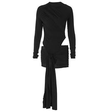 Women Clothing Autumn Sexy Hollow Out Cutout Long Sleeved Jumpsuit Slim Fit Short Lace up Skirt Set
