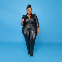 Plus Size Solid Color Leather Sexy Women Two-Piece Suit